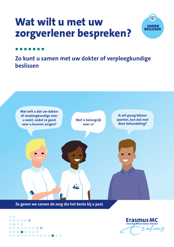 Voorblad van de vragenlijst met de titel 'Wat wilt u met uw zorgverlener bespreken'