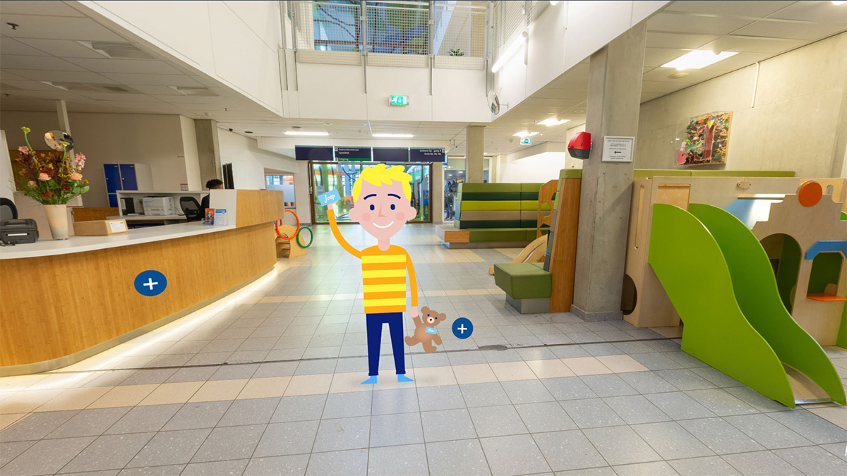 Animatie Joep in de centrale hal van Erasmus MC-Sophia