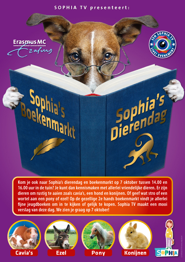 Hond leest boek_pony_konijn_ezel_cavia's_paars_achtergrond_jpg_bestand