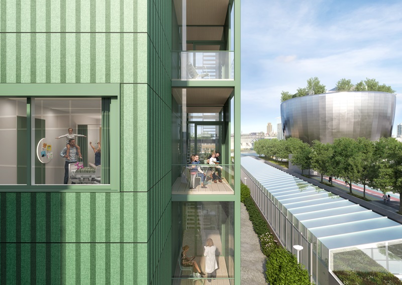 Visualisatie 2 van het tijdelijke gebouw bij Erasmus MC Sophia