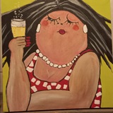 Schilderij van een dikke dame
